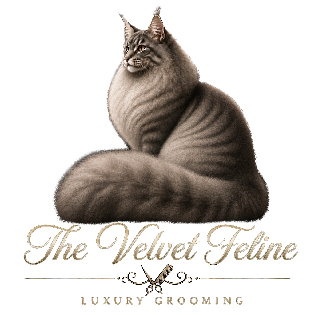 The Velvet Feline luxury cat grooming logo